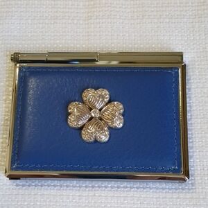 Brighton Blue Leather Card Holder with Gold Floral Detail